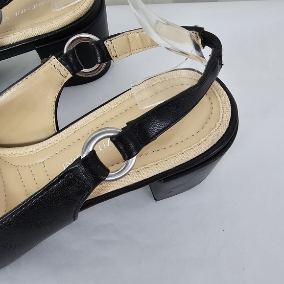 Adrienne Vittadini Black Leather Pointed Toe Sling Back Block Heel Size 7.5 - Picture 7 of 12